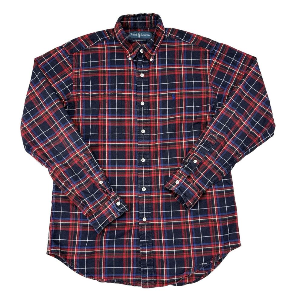 Ralph Lauren Button Down Shirt Size Medium Red Blue Plaid Flannel Casual Summer